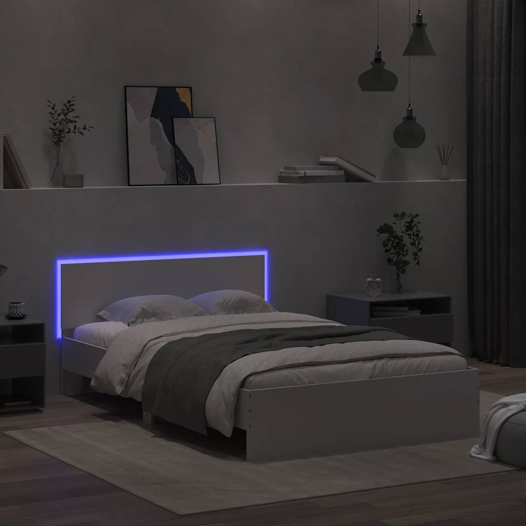Bed Frame with Headboard and LED 140x200 cm White