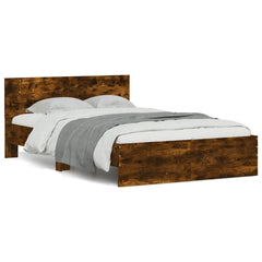 Bed Frame with Headboard and LED 135x190 cm Smoked oak