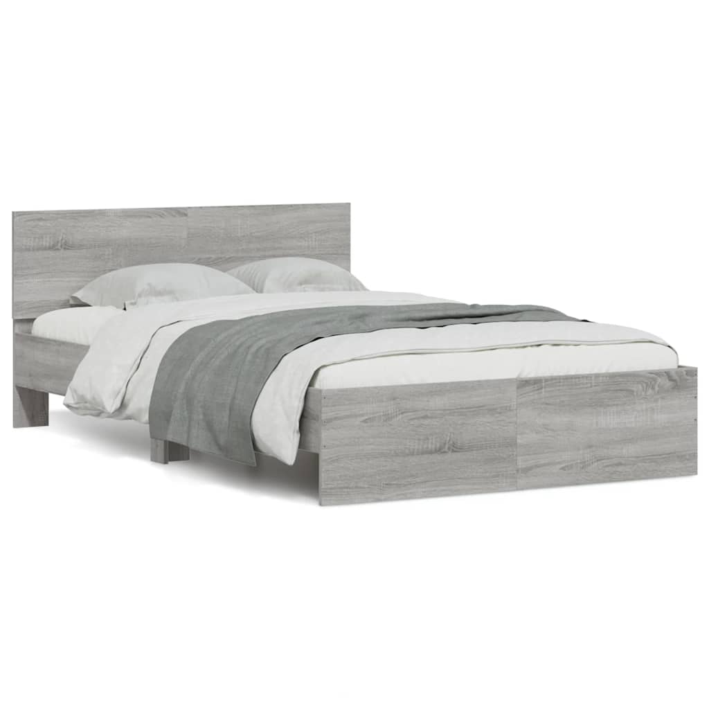 Bed Frame with Headboard and LED 135x190 cm Grey sonoma