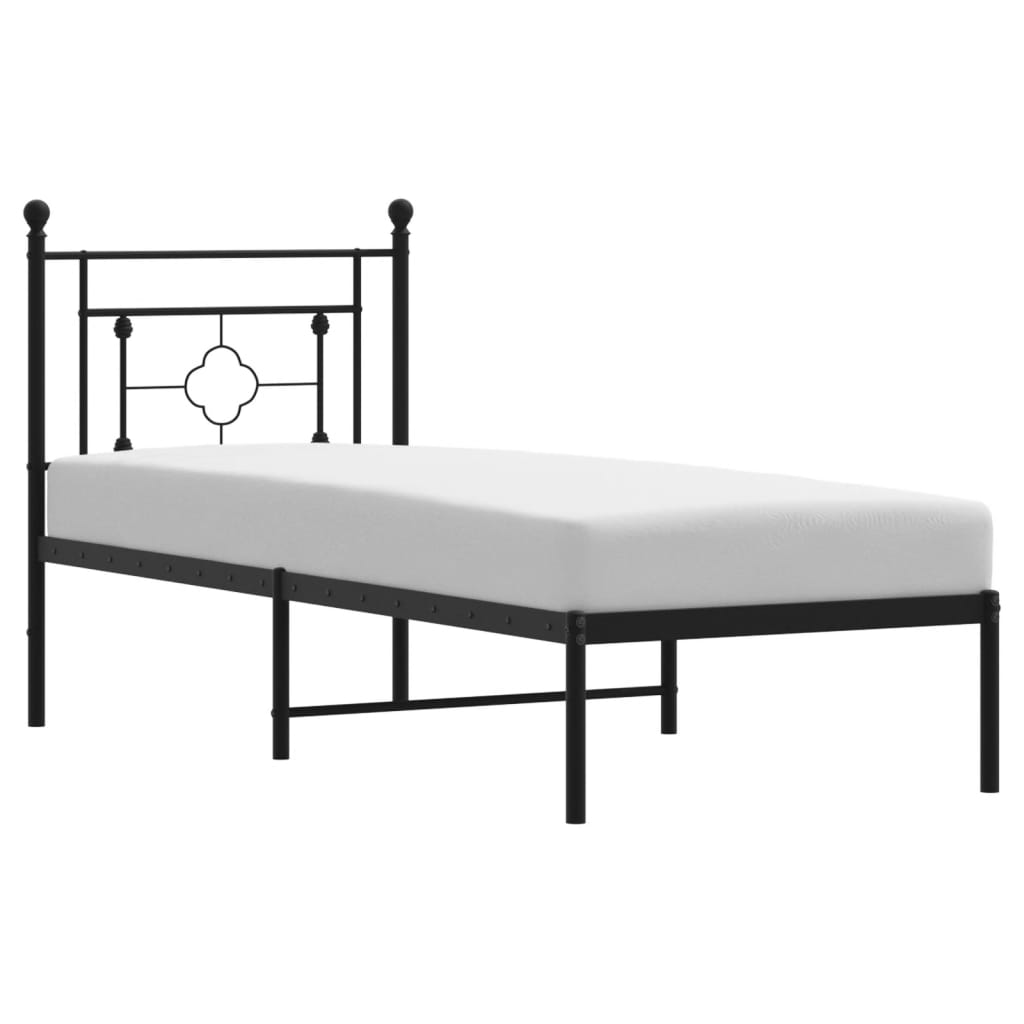 vidaXL Metal Bed Frame without Mattress with Headboard Black 75x190cm 2
