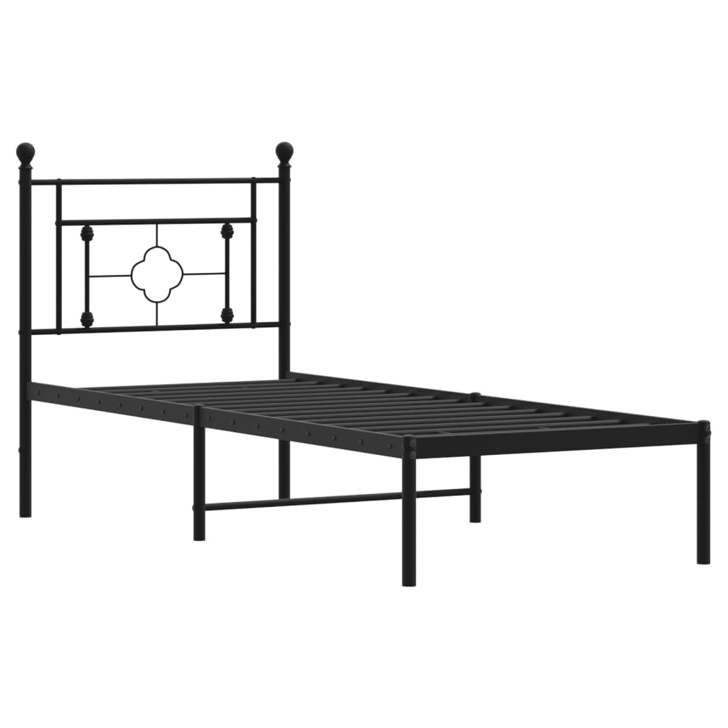 vidaXL Metal Bed Frame without Mattress with Headboard Black 75x190cm 4
