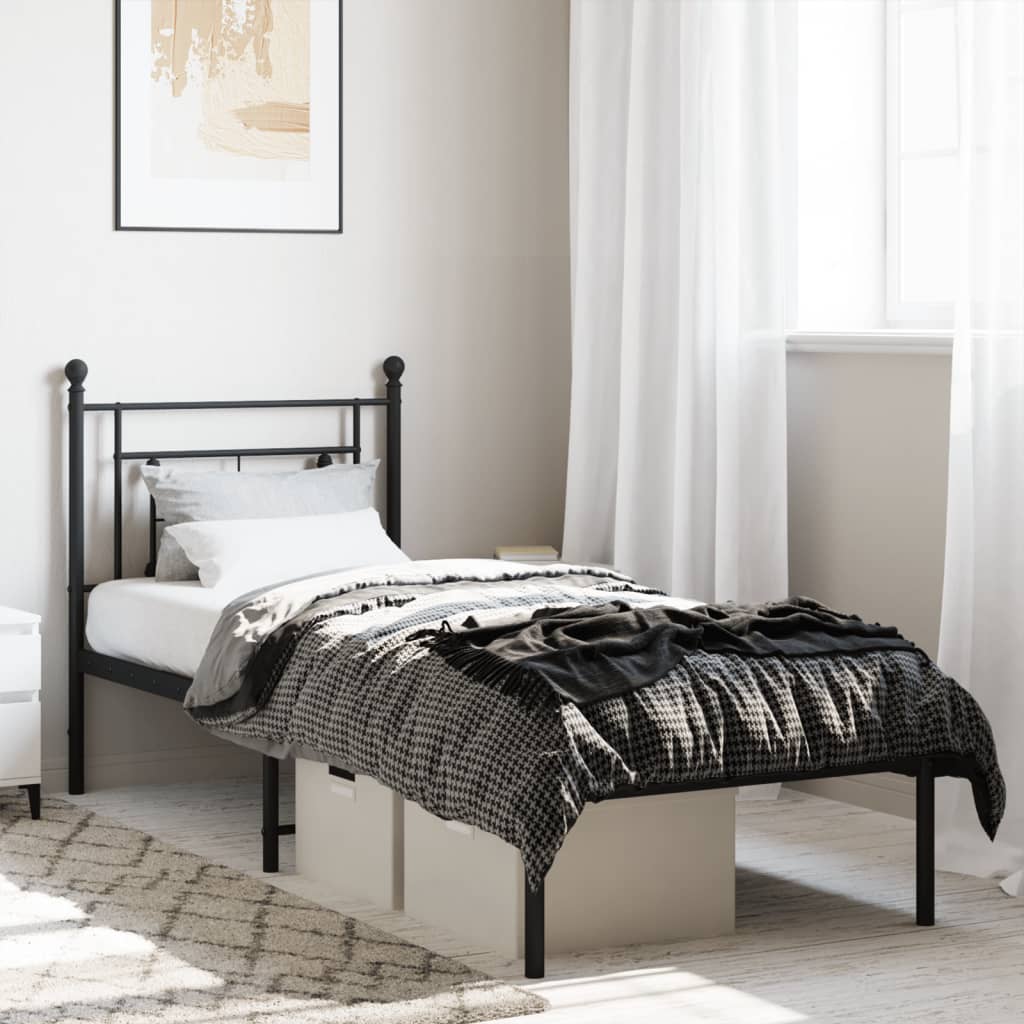 vidaXL Metal Bed Frame without Mattress with Headboard Black 75x190cm 1