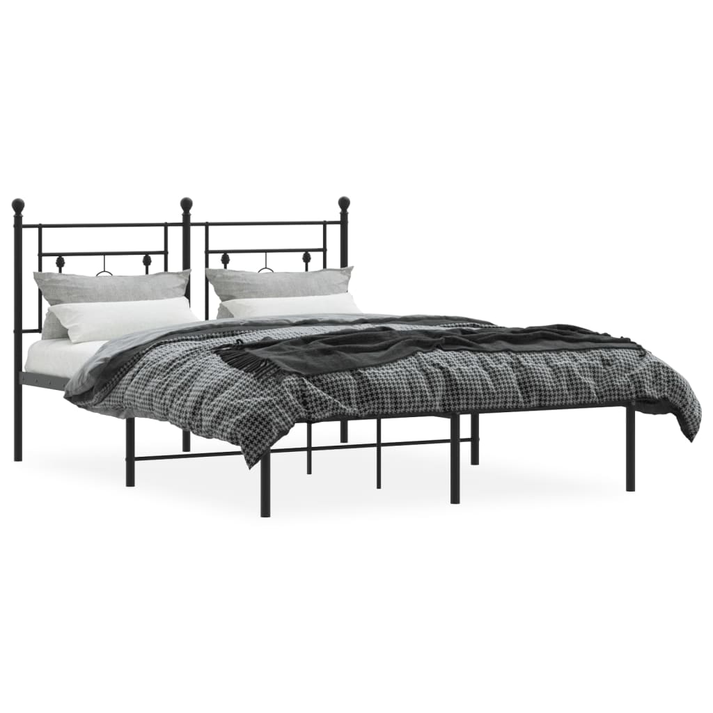 vidaXL Metal Bed Frame without Mattress with Headboard Black 135x190cm 3