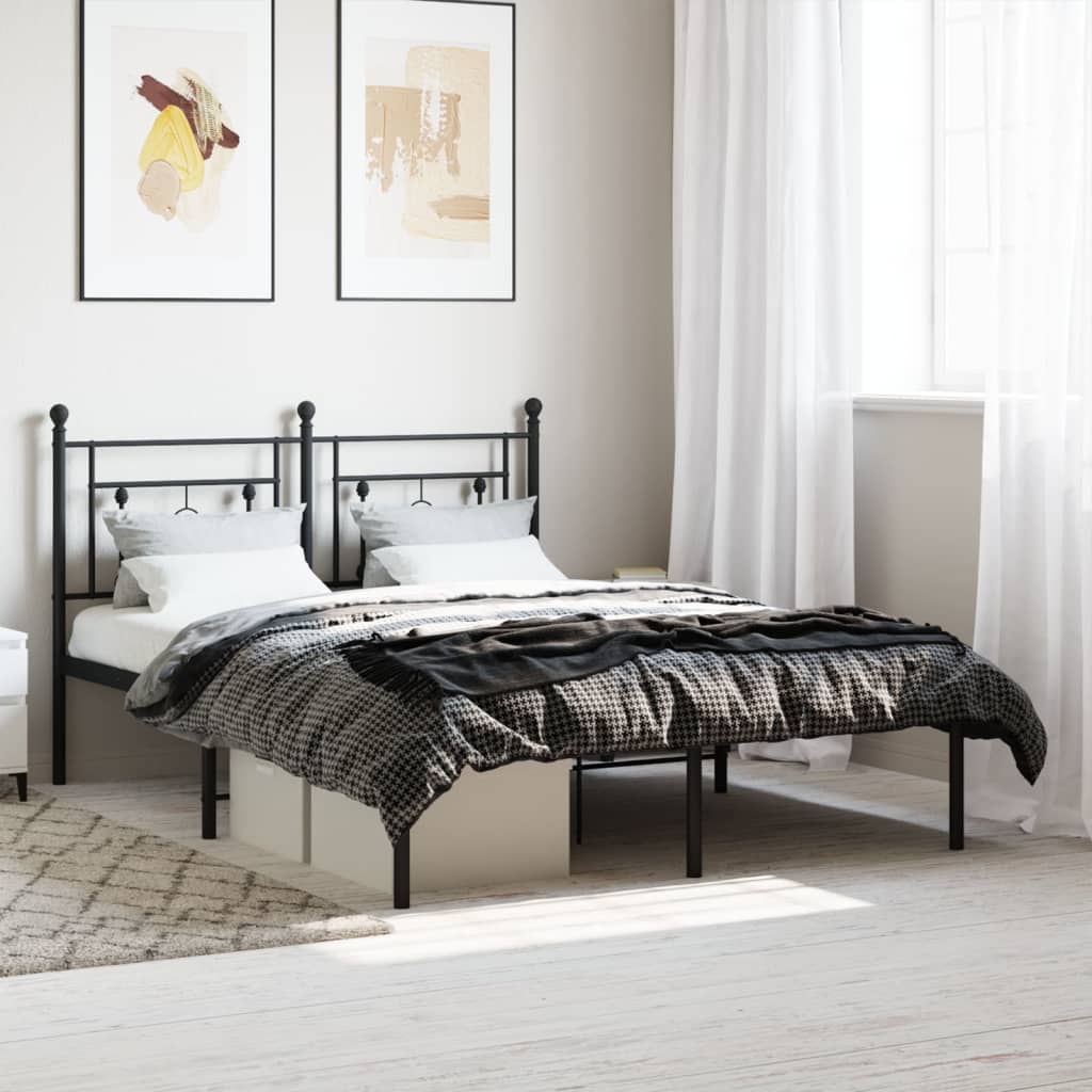 vidaXL Metal Bed Frame without Mattress with Headboard Black 135x190cm 1