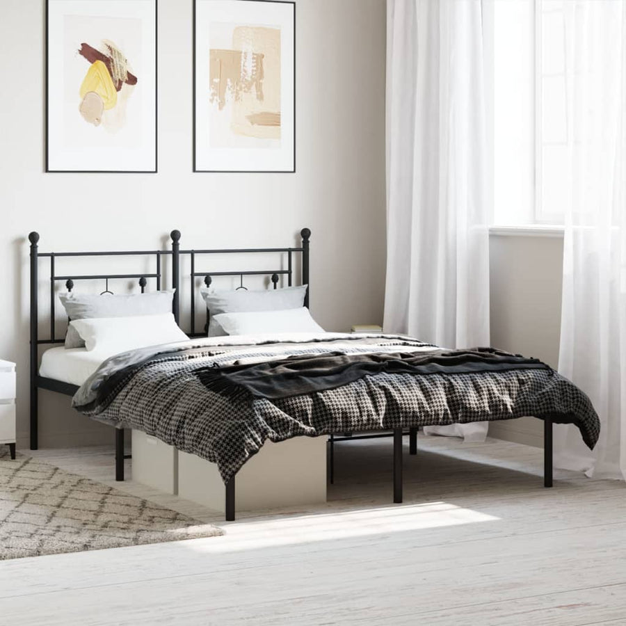 vidaXL Metal Bed Frame without Mattress with Headboard Black 135x190cm 1