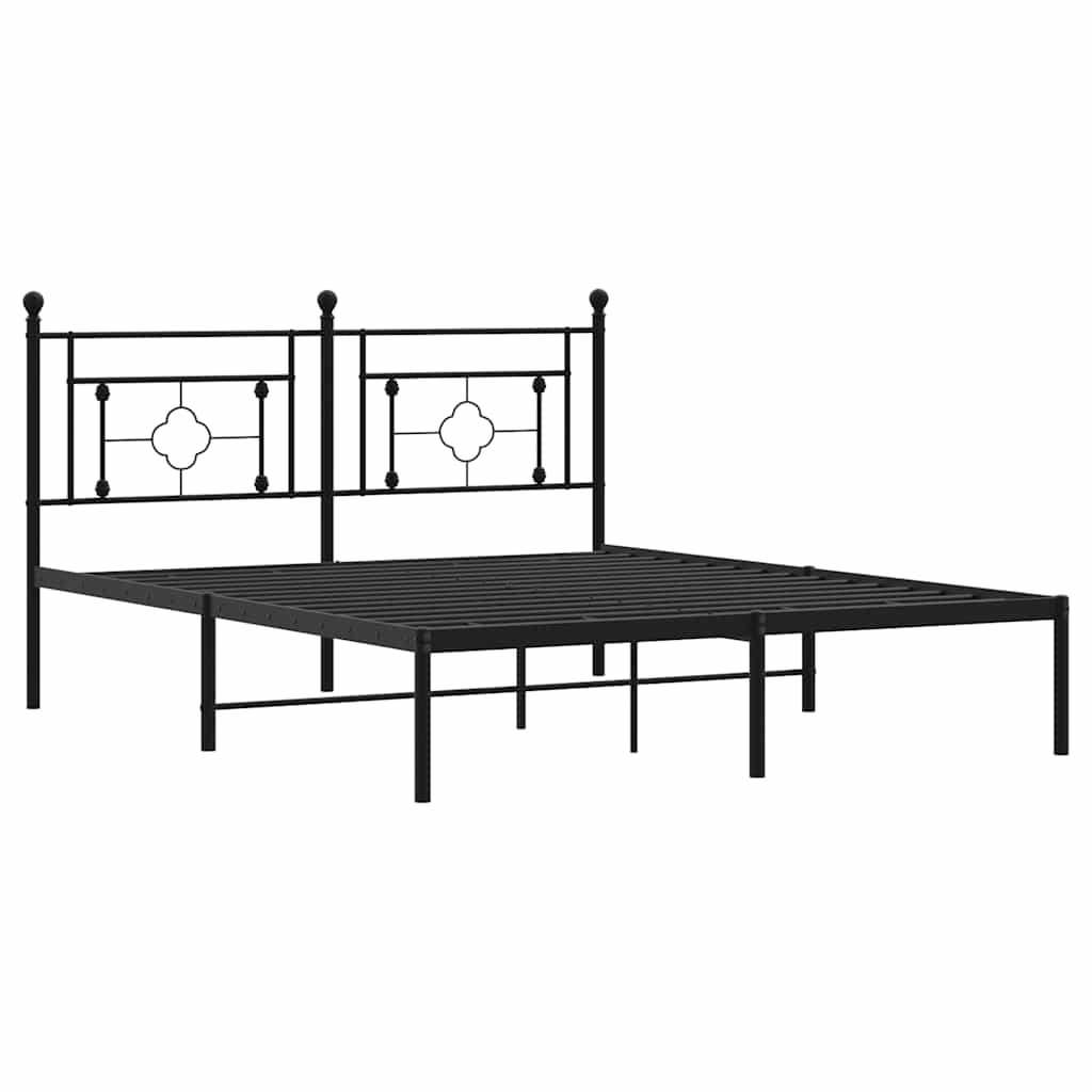 vidaXL Metal Bed Frame without Mattress with Headboard Black 150x200cm 4