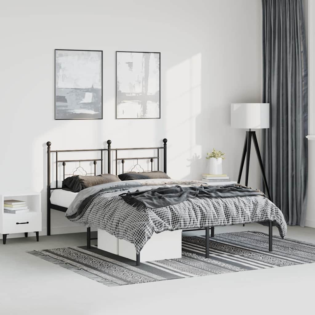 vidaXL Metal Bed Frame without Mattress with Headboard Black 150x200cm 1