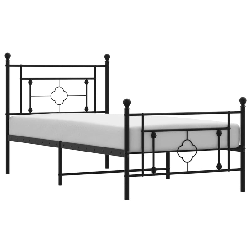 Metal Bed Frame with Headboard and Footboard Black 90x190 cm Single