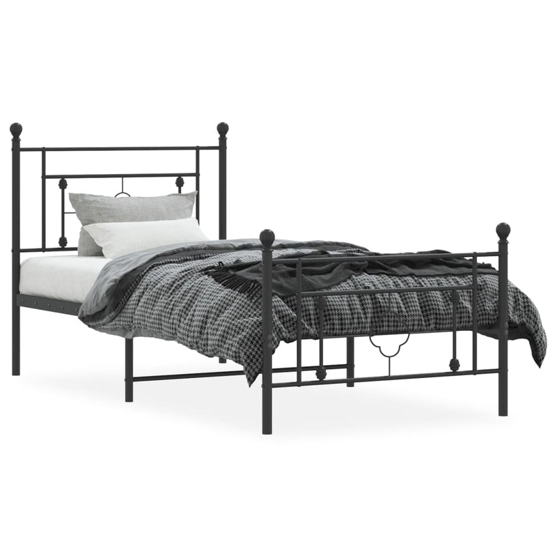 Metal Bed Frame with Headboard and Footboard Black 90x190 cm Single