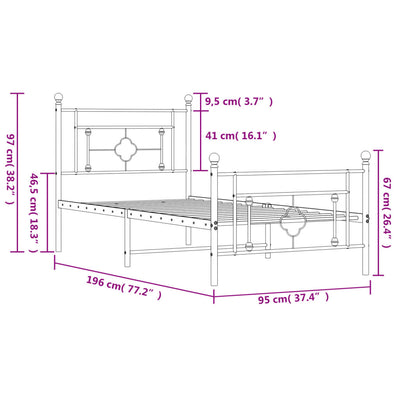 Metal Bed Frame with Headboard and Footboard Black 90x190 cm Single