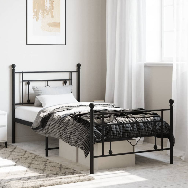 Metal Bed Frame with Headboard and Footboard Black 90x190 cm Single