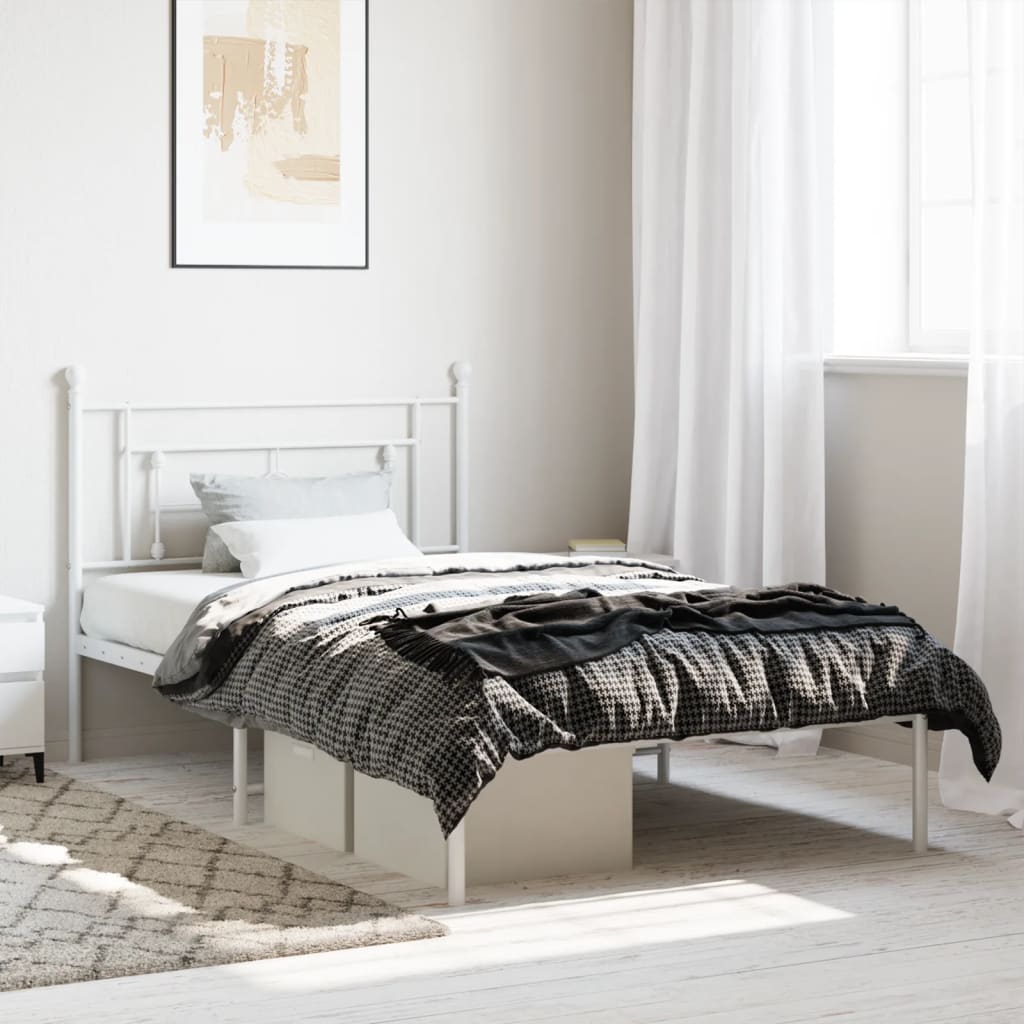 vidaXL Metal Bed Frame without Mattress with Headboard White