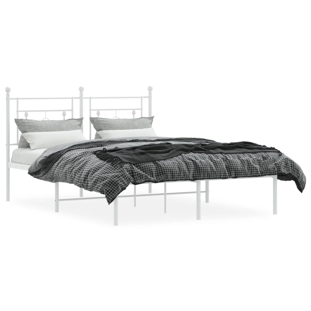 Metal Bed Frame without Mattress with Headboard White 140 cm 190 cm
