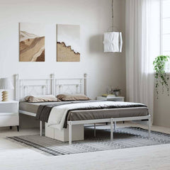 Metal Bed Frame without Mattress Headboard White