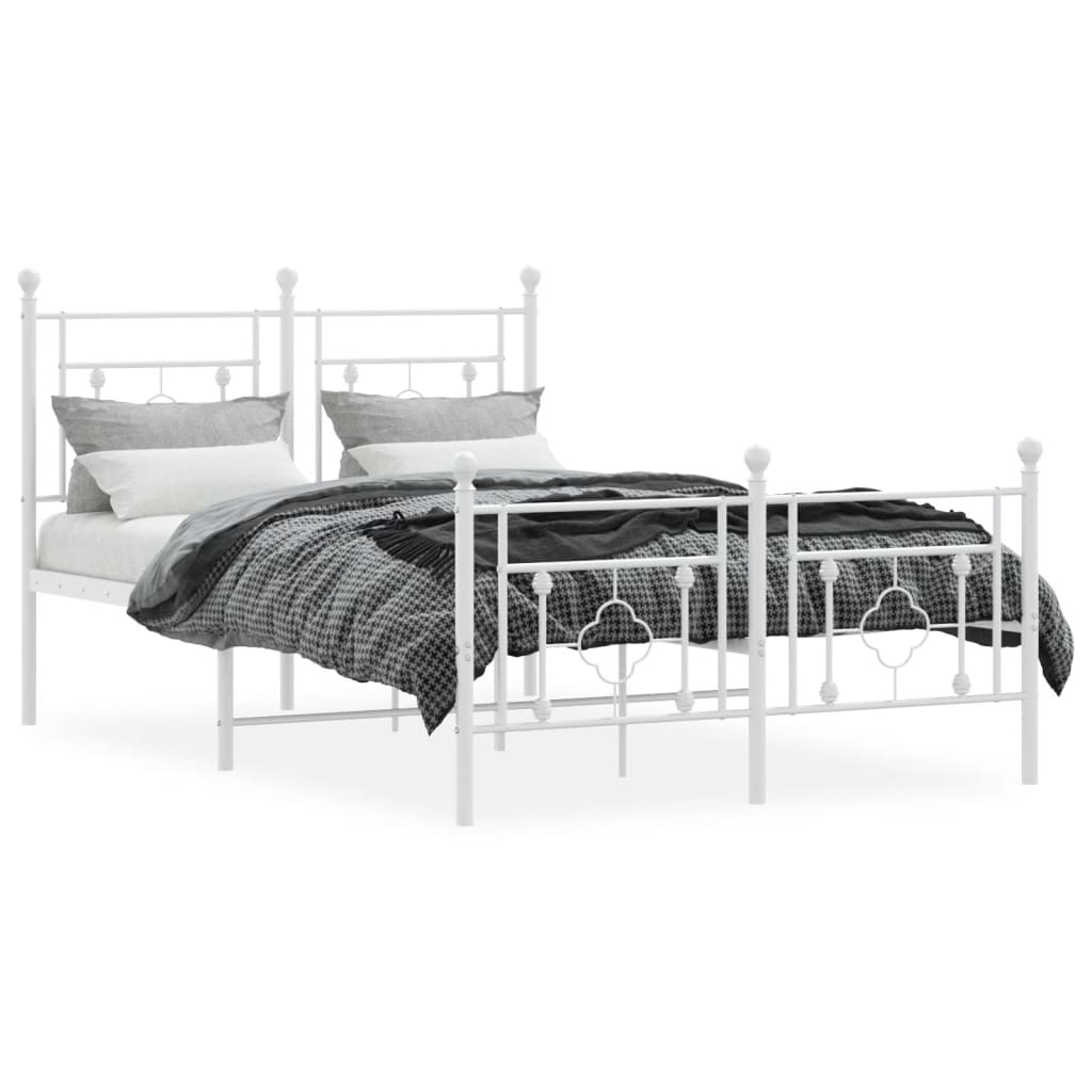 Metal Bed Frame without Mattress with Footboard with Headboard & Footboard White 120 cm 190 cm
