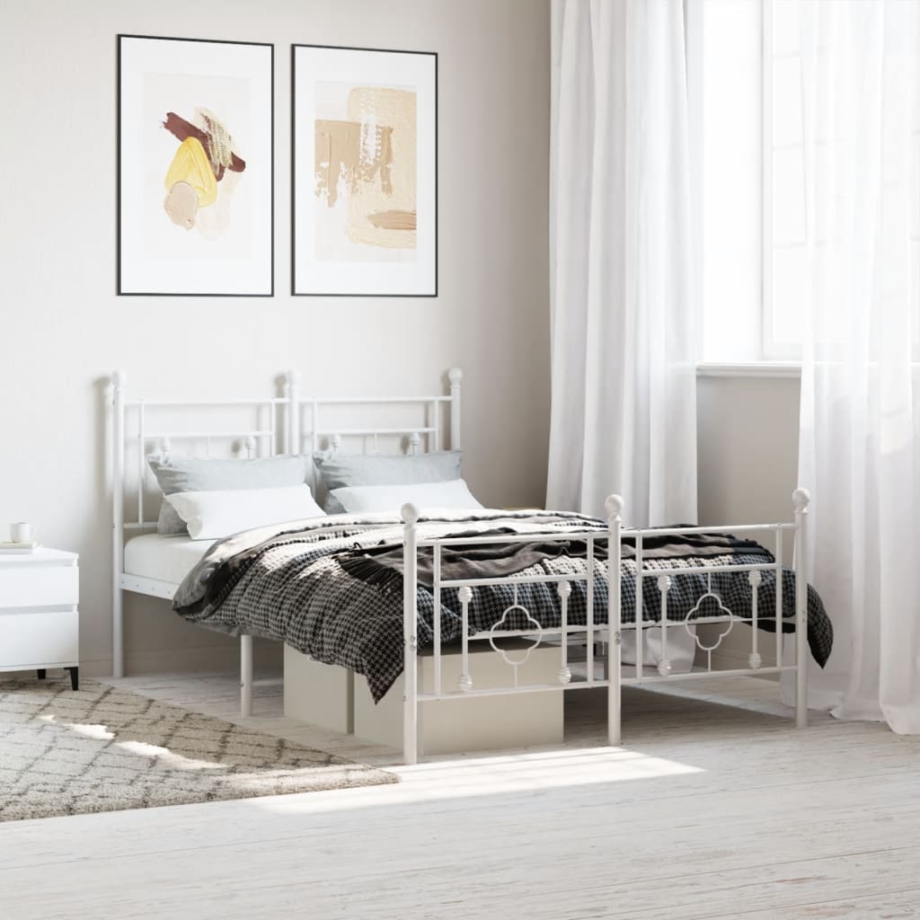 vidaXL Metal Bed Frame without Mattress with Footboard White 120x190cm 1