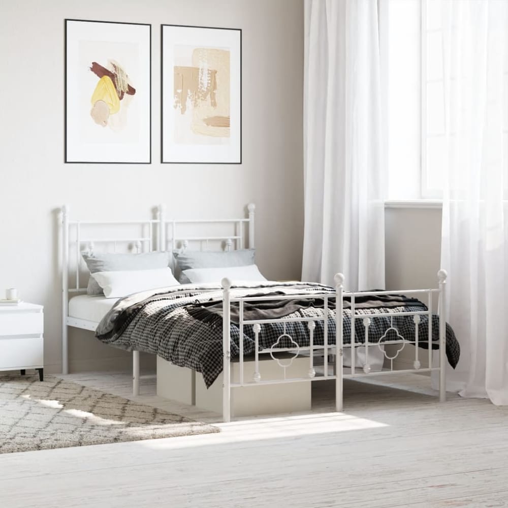 Metal Bed Frame without Mattress with Footboard with Headboard & Footboard White 120 cm 190 cm