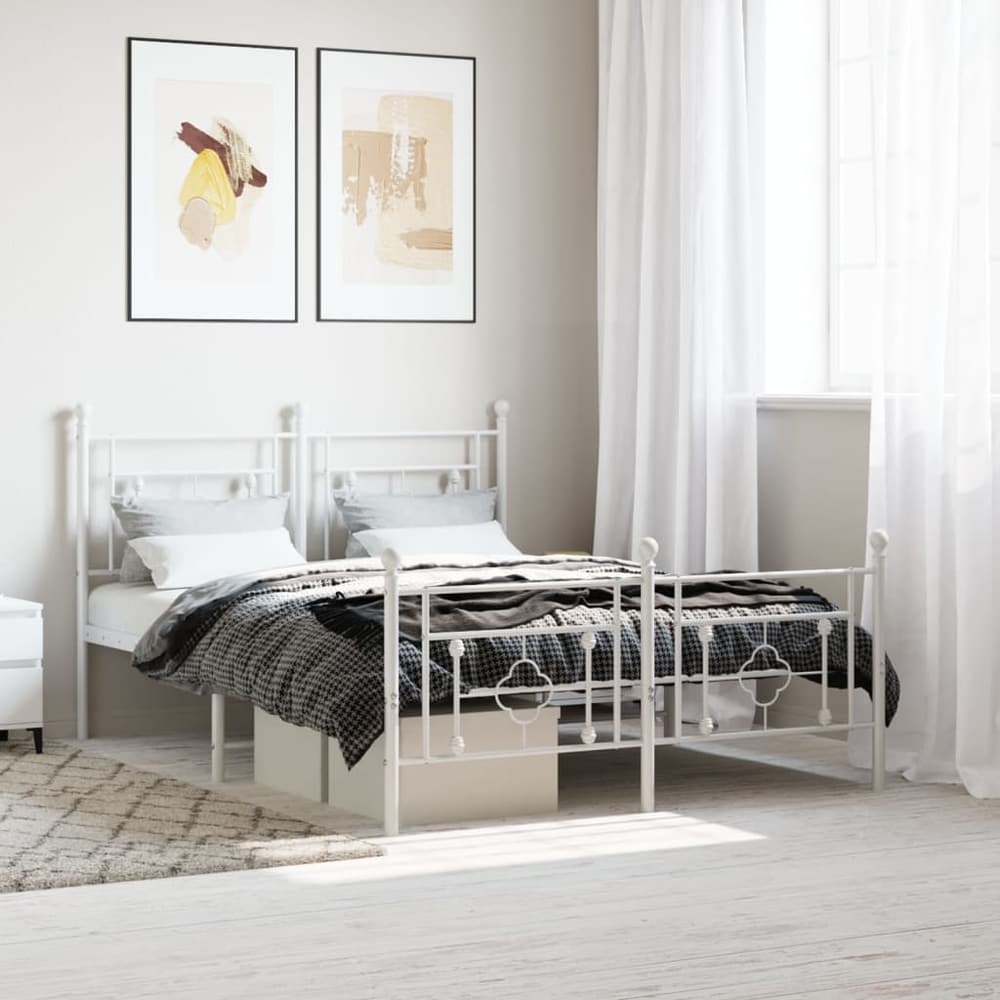 Metal Bed Frame without Mattress Footboard Headboard White