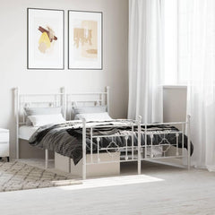 Metal Bed Frame without Mattress with Footboard with Headboard & Footboard White 140 cm 200 cm