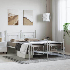Metal Bed Frame without Mattress Footboard Headboard White