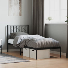 Metal Bed Frame without Mattress with Headboard Black 75 cm 190 cm