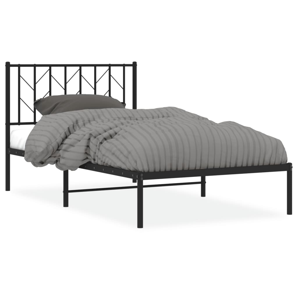 Metal Bed Frame without Mattress with Headboard Black 100 cm 190 cm