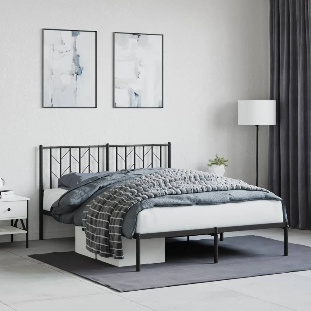 Metal Bed Frame without Mattress with Headboard Black 140 cm 190 cm