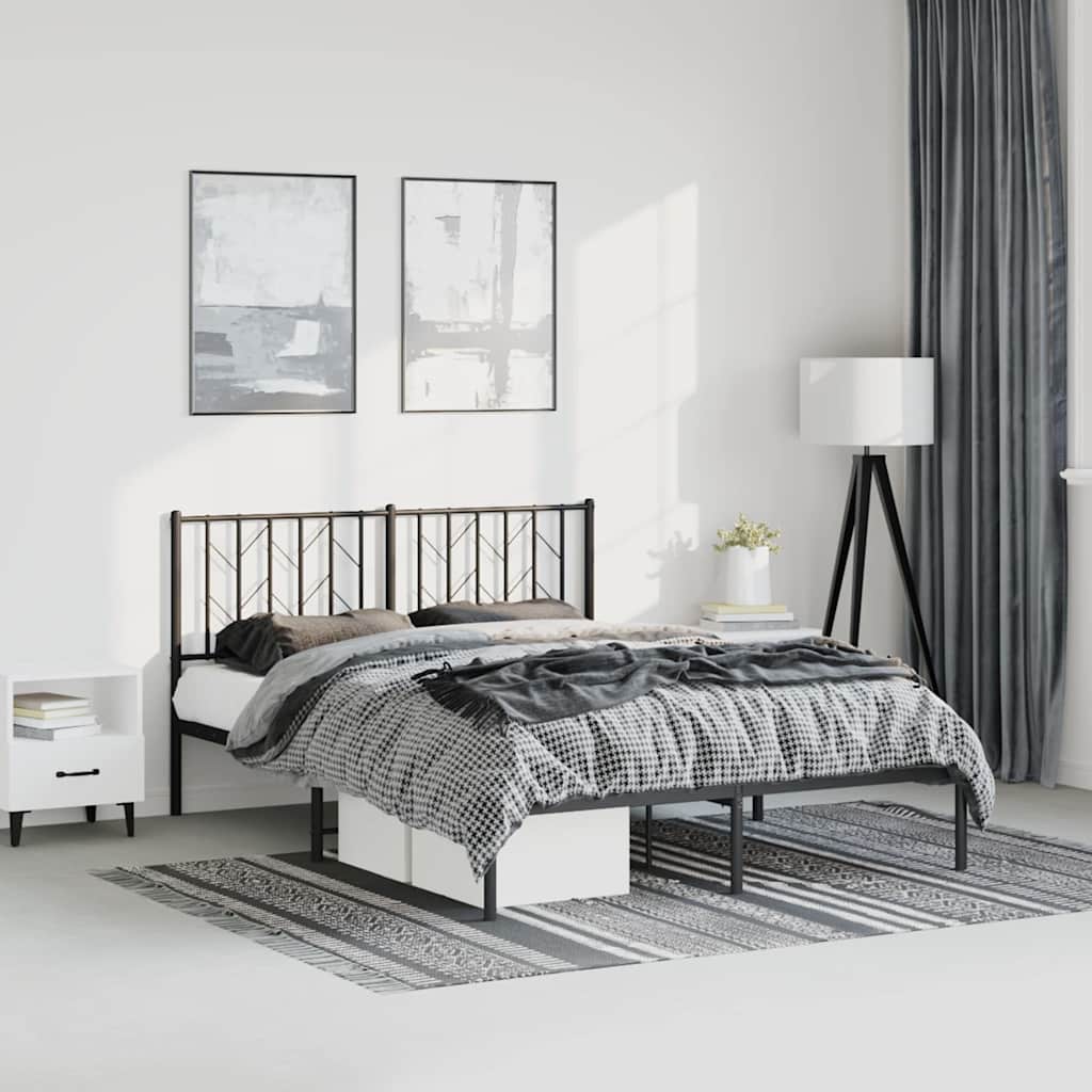 Metal Bed Frame without Mattress Headboard Black