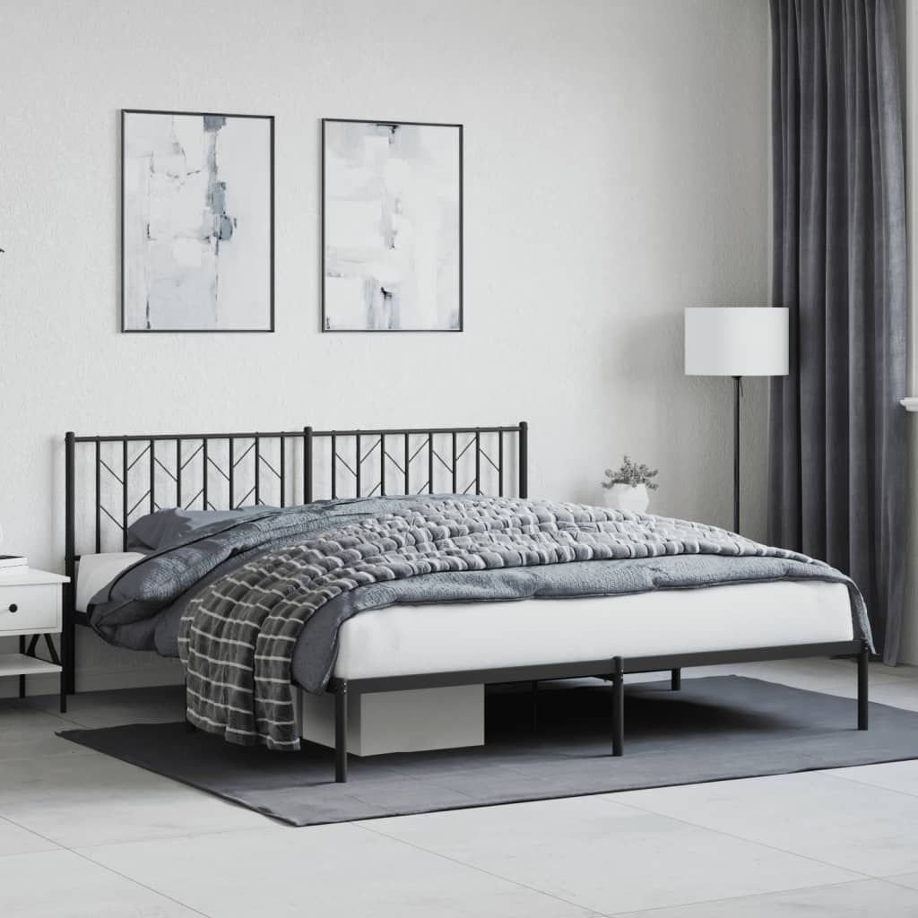 Metal Bed Frame without Mattress with Headboard Black 180 cm 200 cm