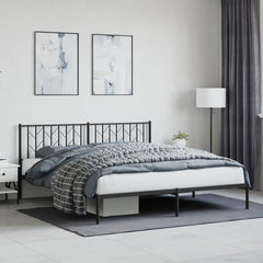 Metal Bed Frame without Mattress with Headboard Black 183 cm 213 cm