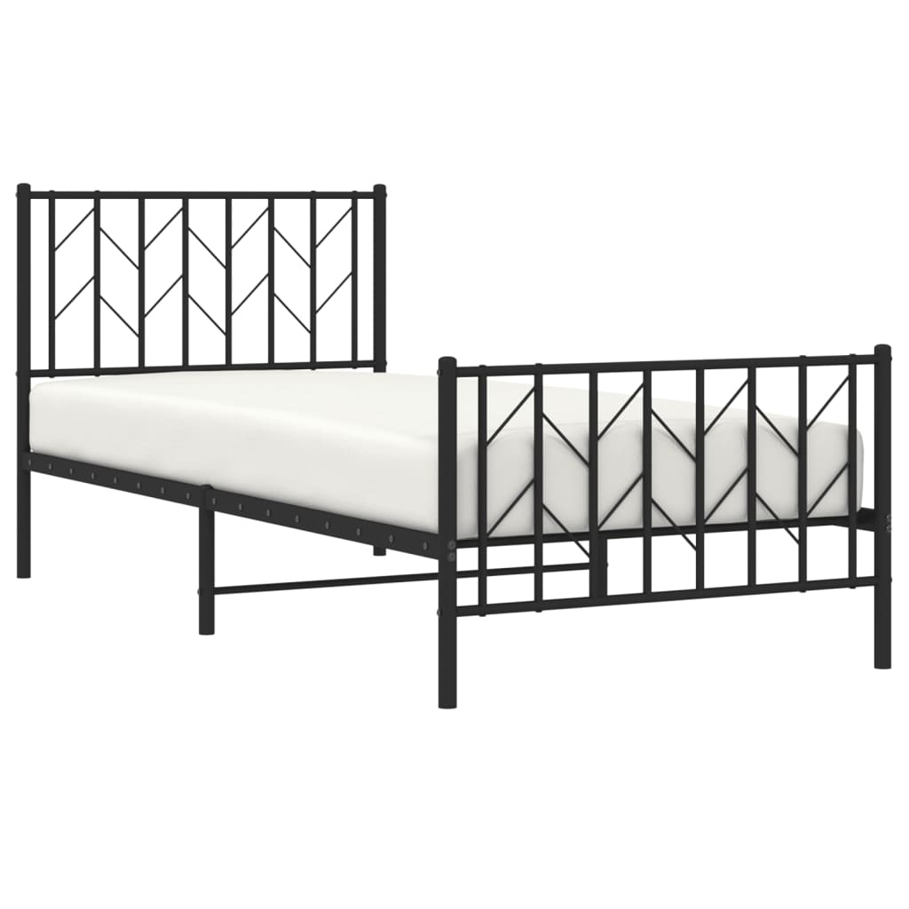vidaXL Metal Bed Frame without Mattress with Footboard Black 90x190cm 3