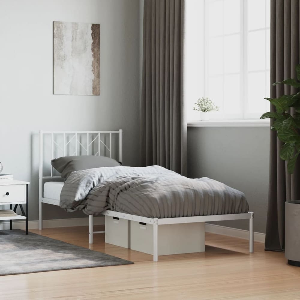 Metal Bed Frame without Mattress with Headboard White 80 cm 200 cm