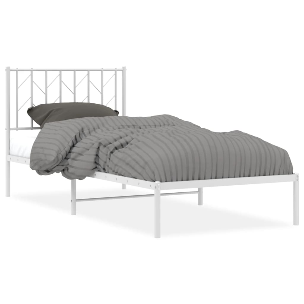 Metal Bed Frame without Mattress with Headboard White 90 cm 200 cm