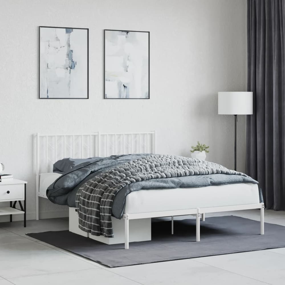 Metal Bed Frame without Mattress with Headboard White 140 cm 200 cm