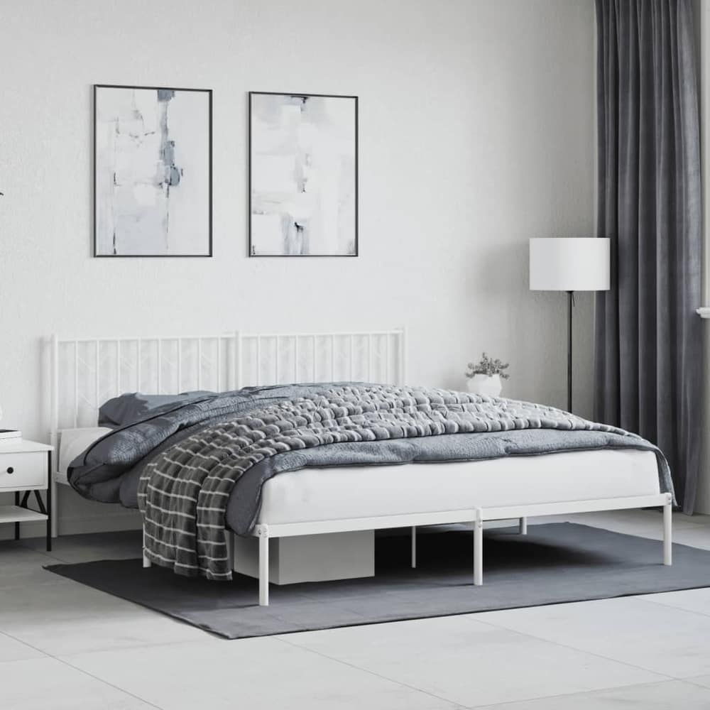 Metal Bed Frame without Mattress with Headboard White 183 cm 213 cm