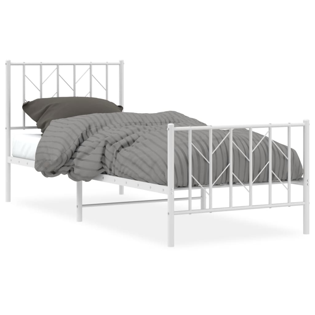 vidaXL Metal Bed Frame without Mattress with Footboard White 80x200cm 2
