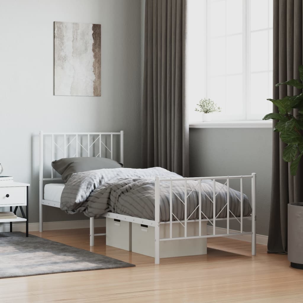 vidaXL Metal Bed Frame without Mattress with Footboard White 80x200cm 1