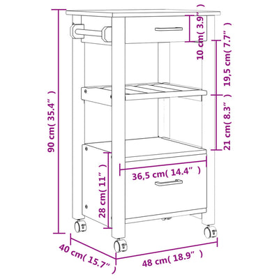 Kitchen Trolley MONZA 48x40x90 cm Solid Wood Pine