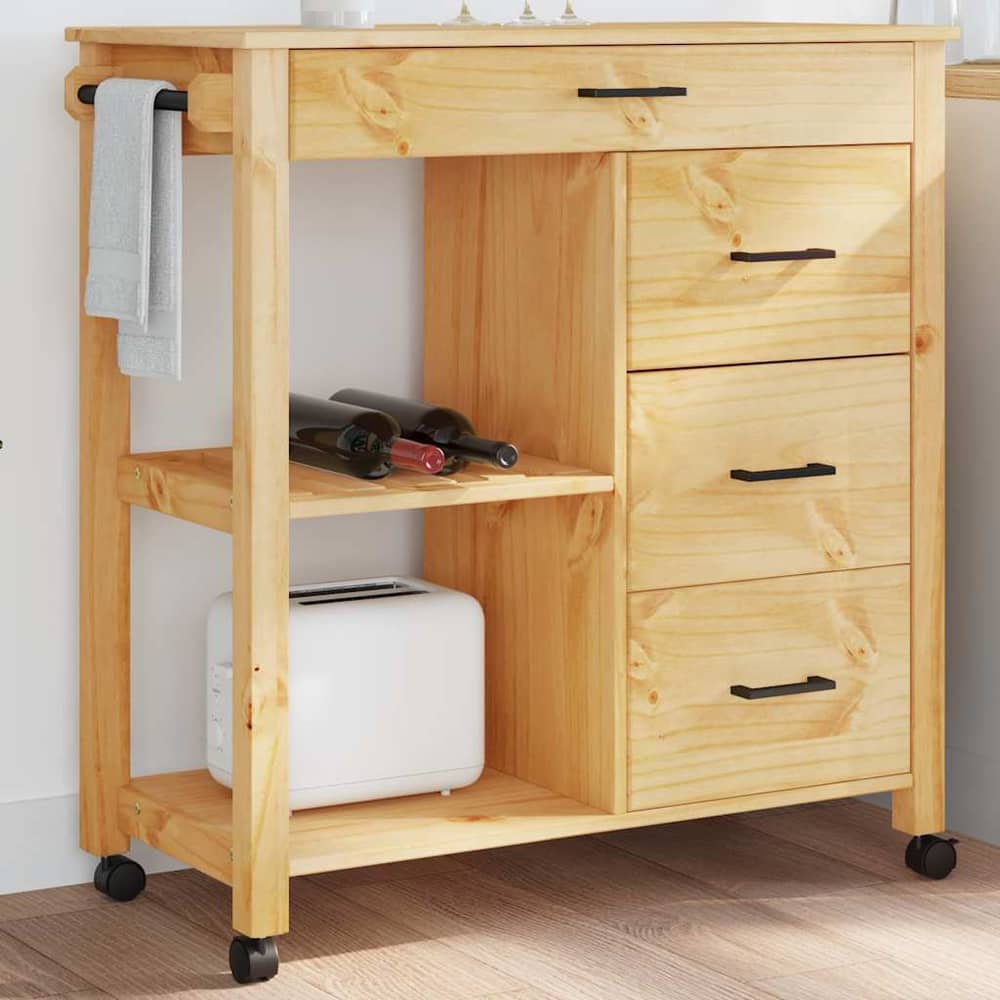 Kitchen Trolley MONZA 84x40x88.5 cm Solid Wood Pine Honey wax