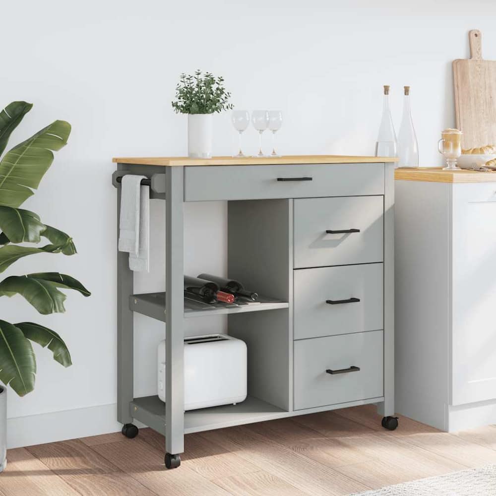 Kitchen Trolley MONZA 84x40x88.5 cm Solid Wood Pine Grey