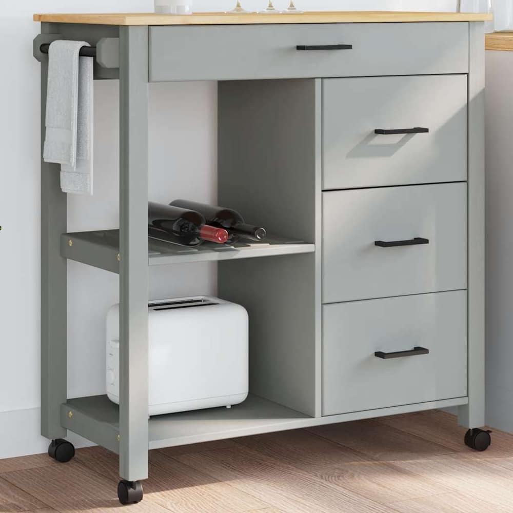 Kitchen Trolley MONZA 84x40x88.5 cm Solid Wood Pine Grey