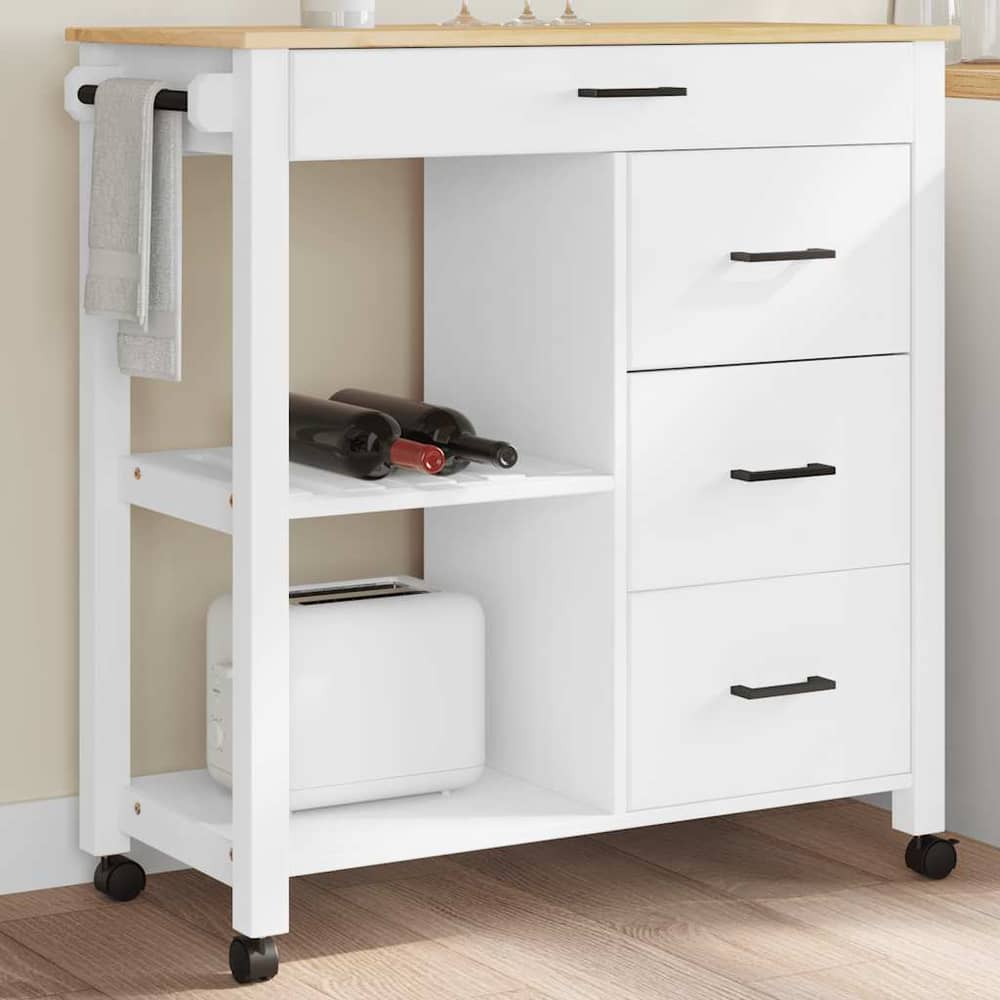 Kitchen Trolley MONZA 84x40x88.5 cm Solid Wood Pine White