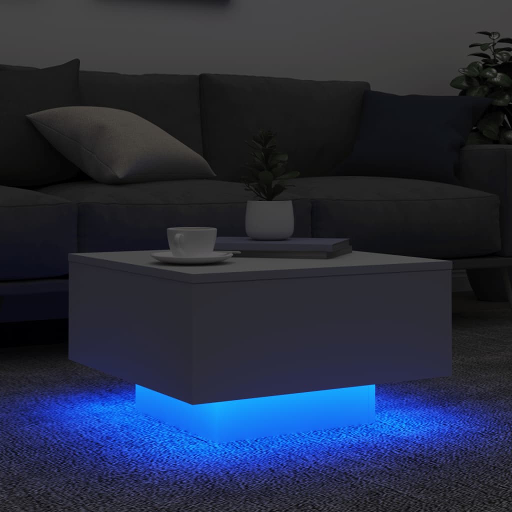 vidaXL Coffee Table with LED Lights White 55x55x31 cm 4