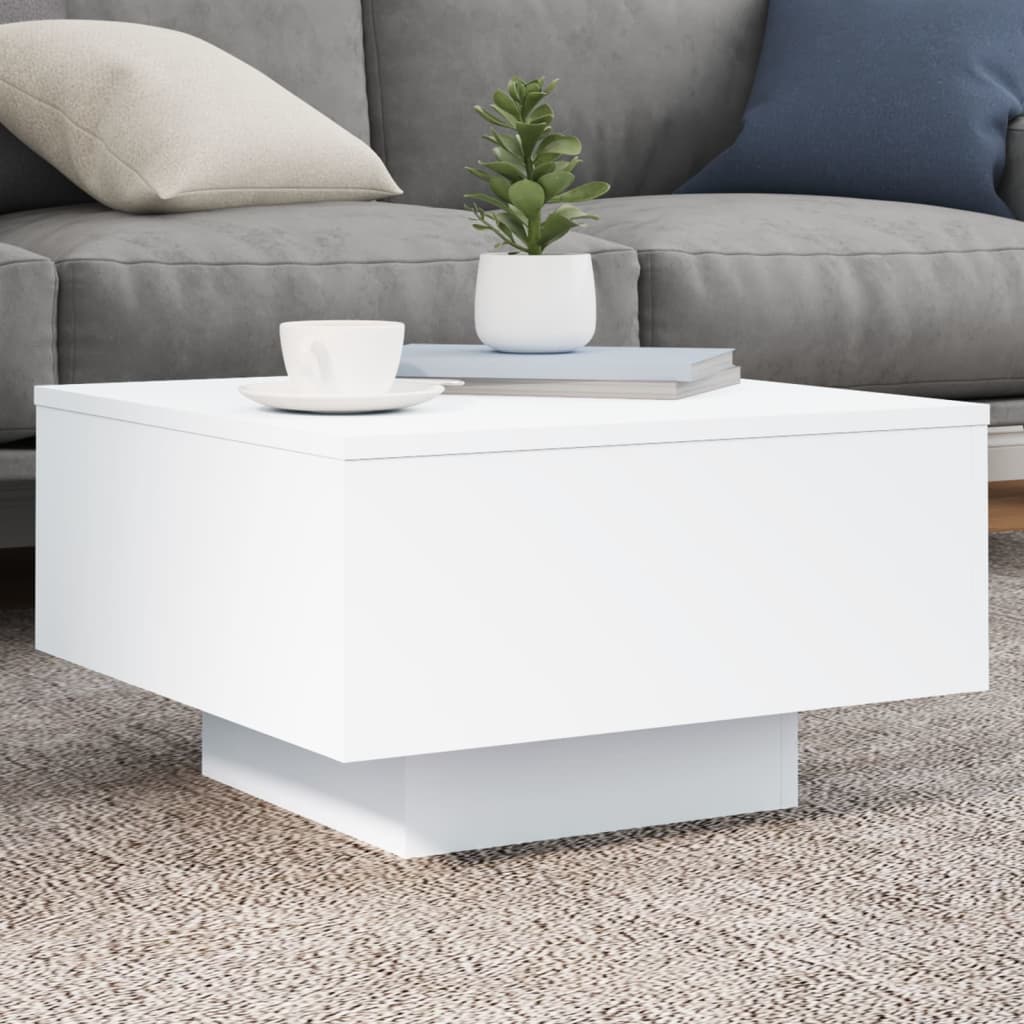 vidaXL Coffee Table with LED Lights White 55x55x31 cm 1
