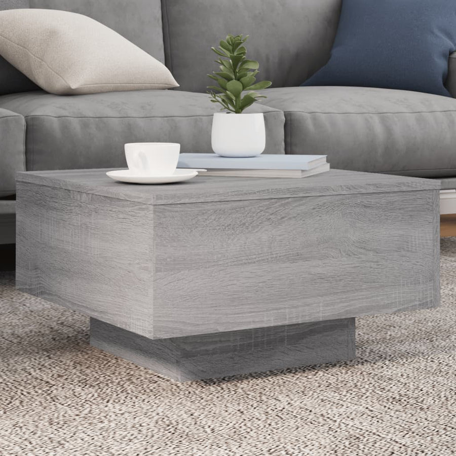 vidaXL Coffee Table with LED Lights Grey Sonoma 55x55x31 cm 1