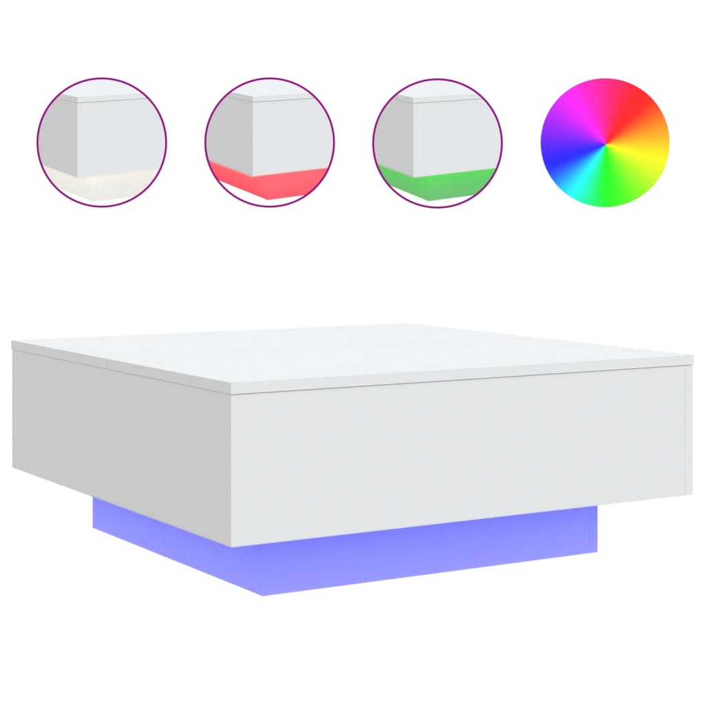 Coffee Table with LED Lights 80x80x31 cm Depth 80 cm White