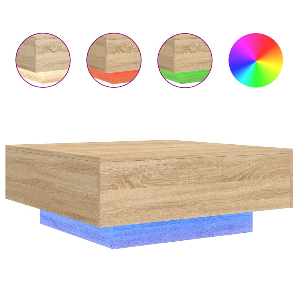 Coffee Table with LED Lights 80x80x31 cm Depth 80 cm Sonoma oak