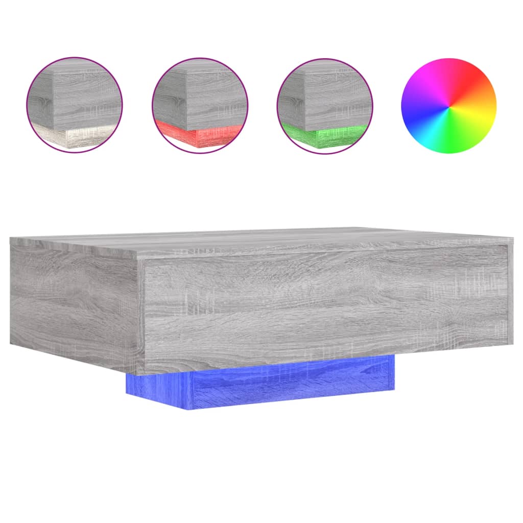 vidaXL Coffee Table with LED Lights Grey Sonoma 85x55x31 cm 2