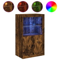 Side Cabinet with LED Lights Smoked Oak Engineered Wood, image 2
