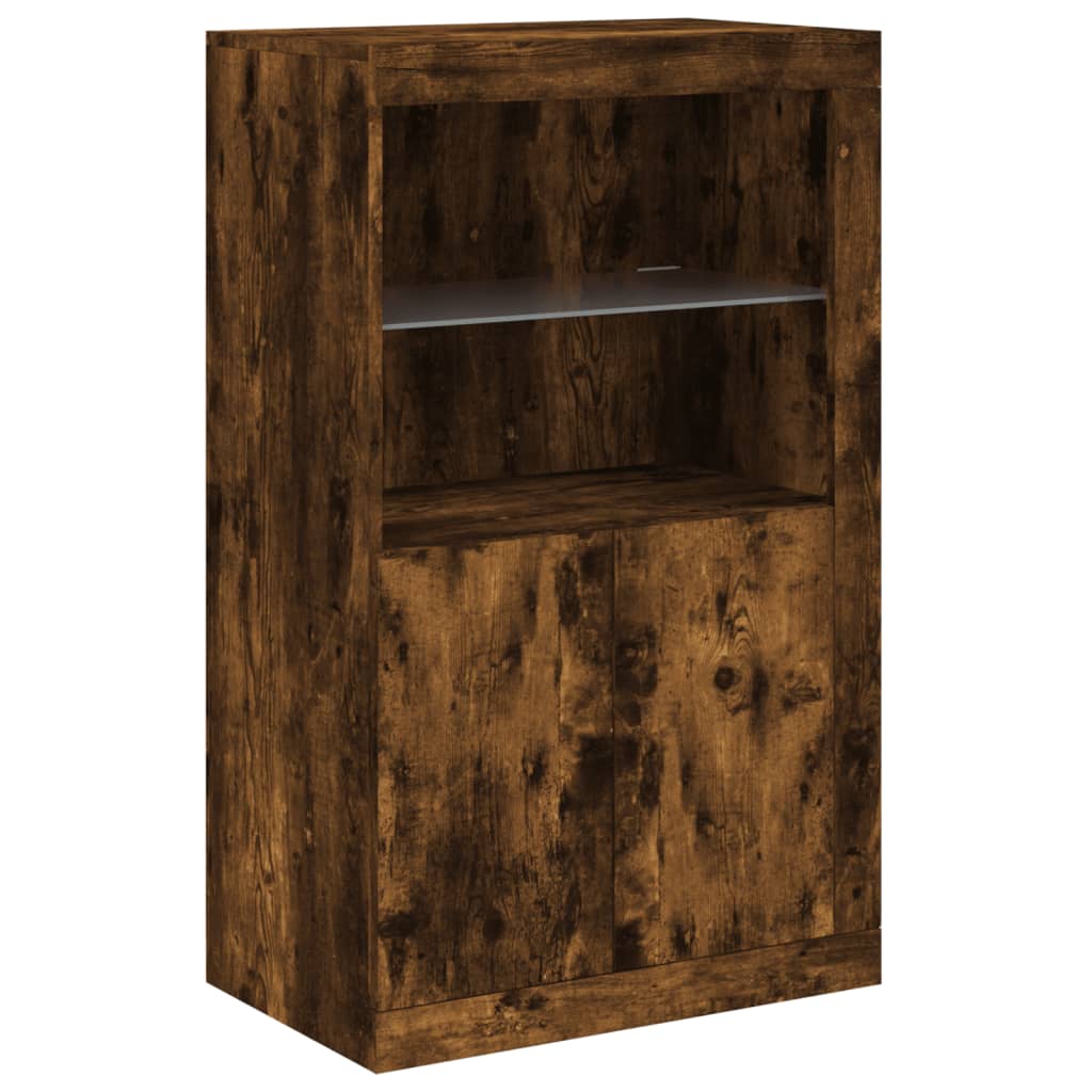 Side Cabinet with LED Lights Smoked Oak Engineered Wood, image 3